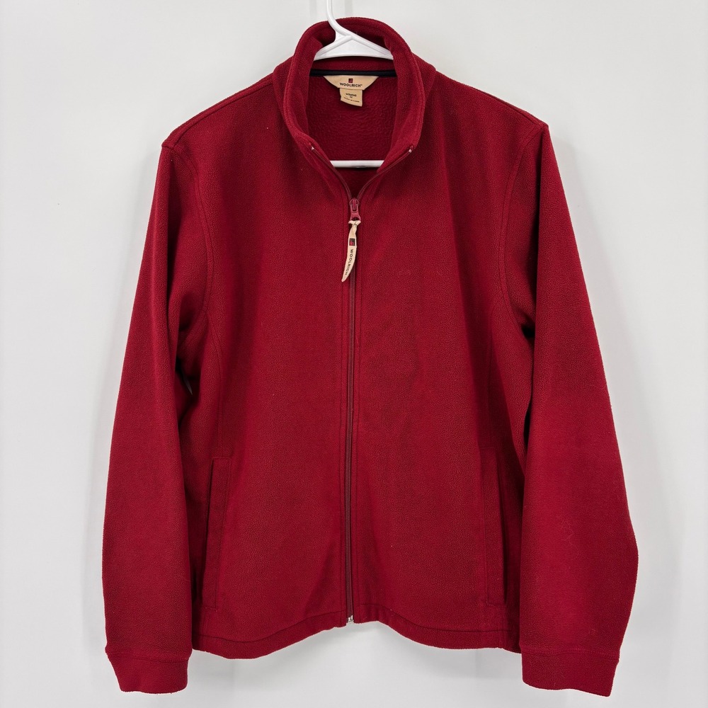 Woolrich Fleece Jacket Womens Medium Ruby Red Excellent Full Zip Mock Neck 15056
